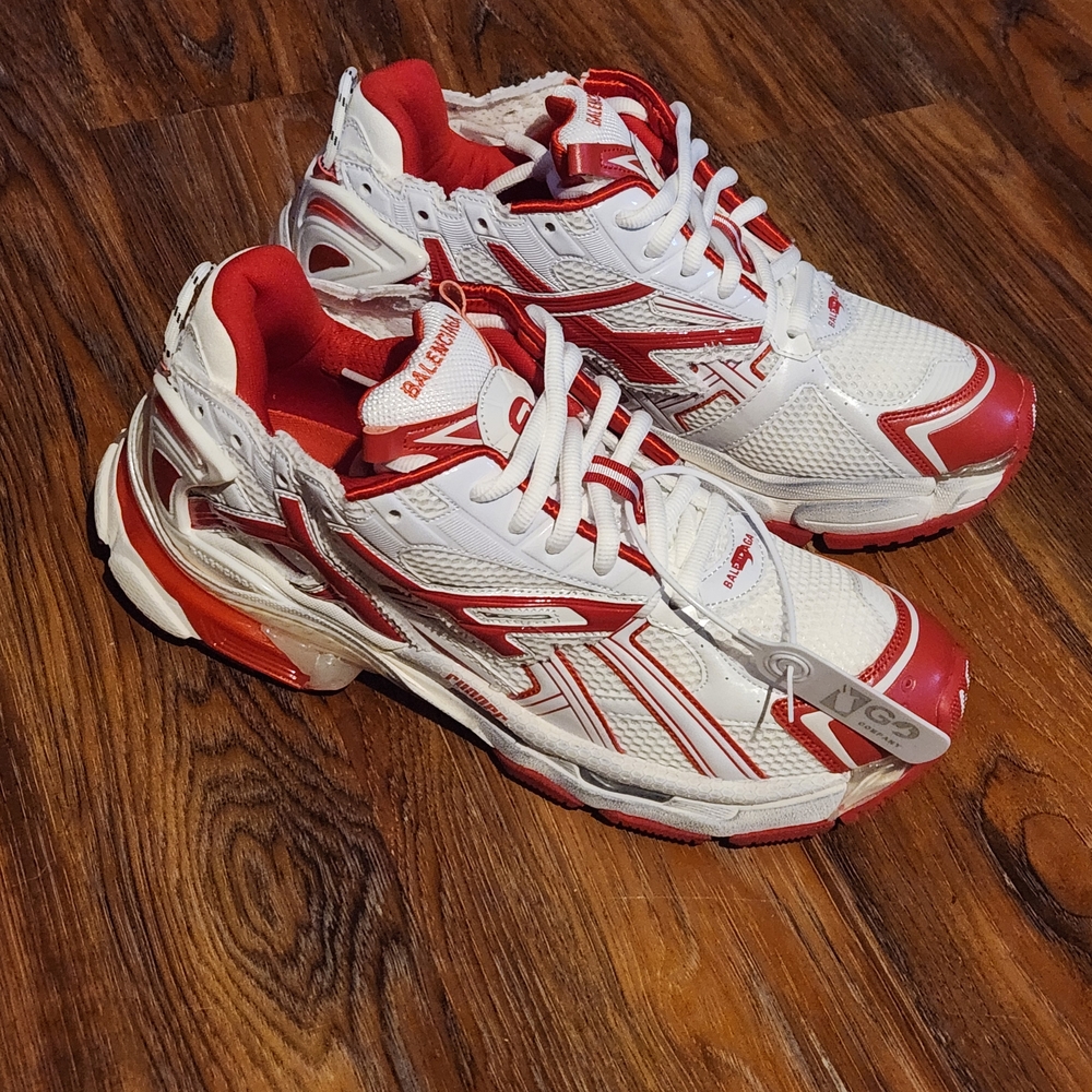 Balenciaga White and Red Athletic Sneakers
